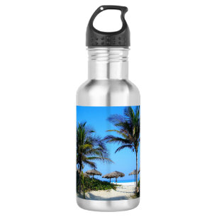 Sandstrand mit Palmen und Meerblick Edelstahlflasche