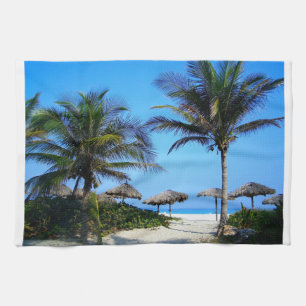 Sandstrand mit Palmen und Ozeansicht Geschirrtuch