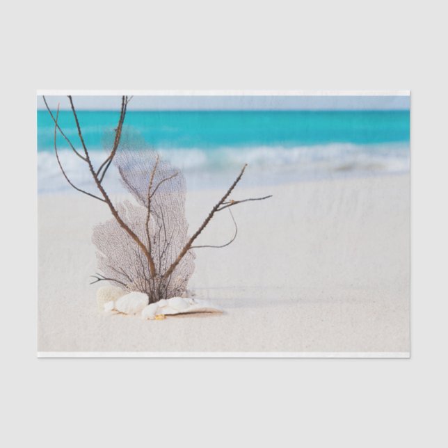 Sandstrand mit weißen Muscheln Seidenpapier (Vorderseite)