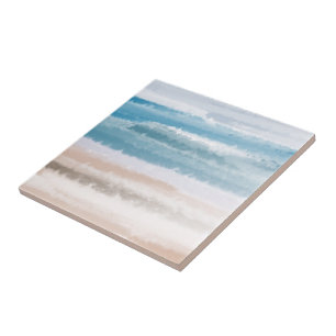 Sandstrand Ozeanwellen Abstrakte Aquarellmalerei Fliese
