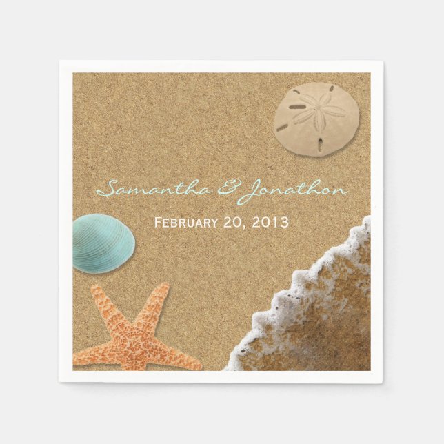 Sandstrand und Muscheln Beach Theme Hochzeit Serviette (Vorderseite)