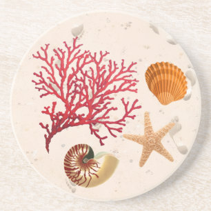 Sandstrand und Muscheln rund um den Untersetzer
