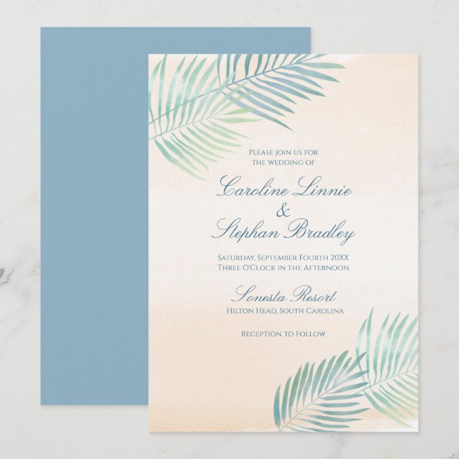 Sandstrand und Palms Beach Hochzeit Einladung (Vorne/Hinten)