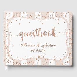 Sandstreifen und Rose Gold Confetti-Hochzeitsmonog Gästebuch