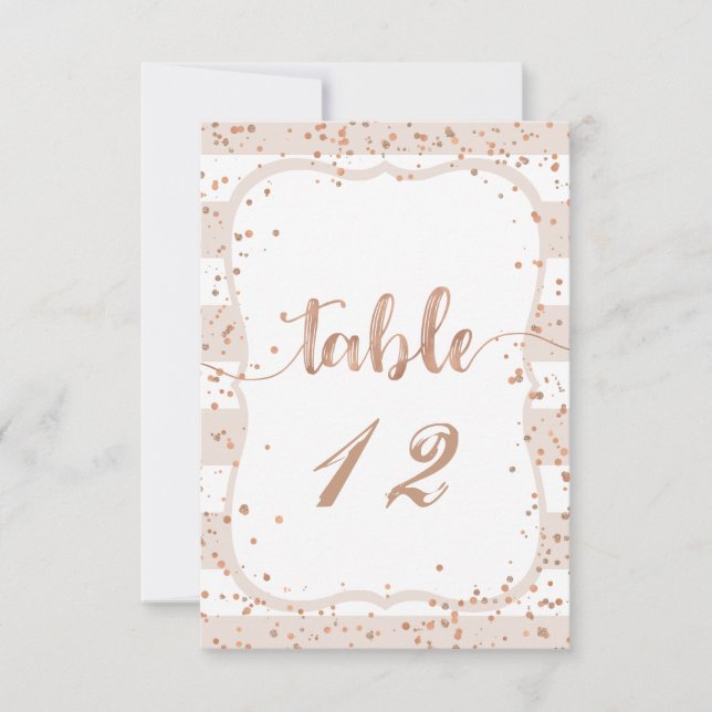 Sandstreifen und Rose Gold Hochzeiten Tischnummern (Vorderseite)