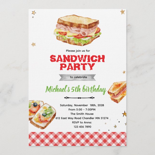 Sandwich Birthday Party Invitation (Devant)