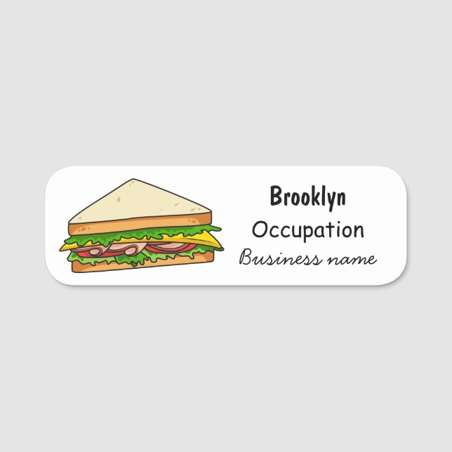 Sandwich Cartoon Illustration Namensschild (Vorderseite)
