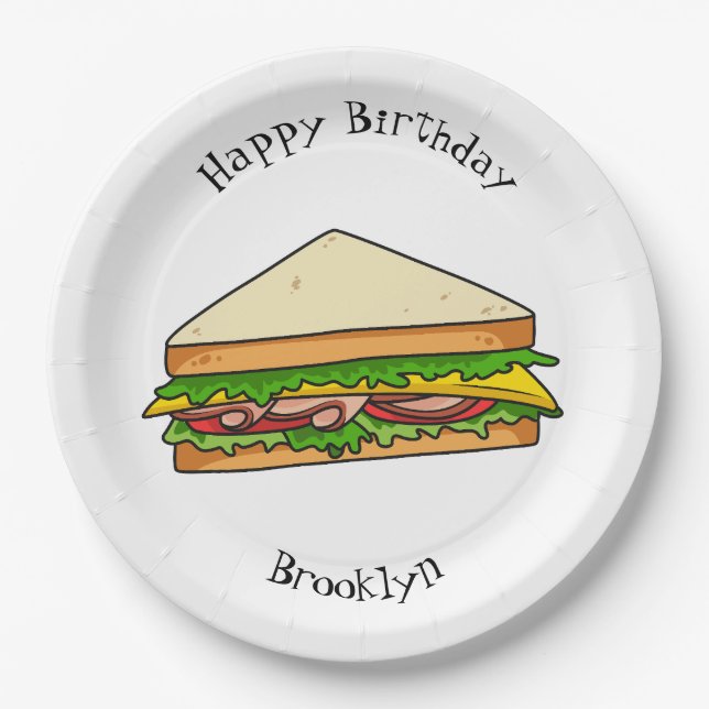 Sandwich Cartoon Illustration Pappteller (Vorderseite)
