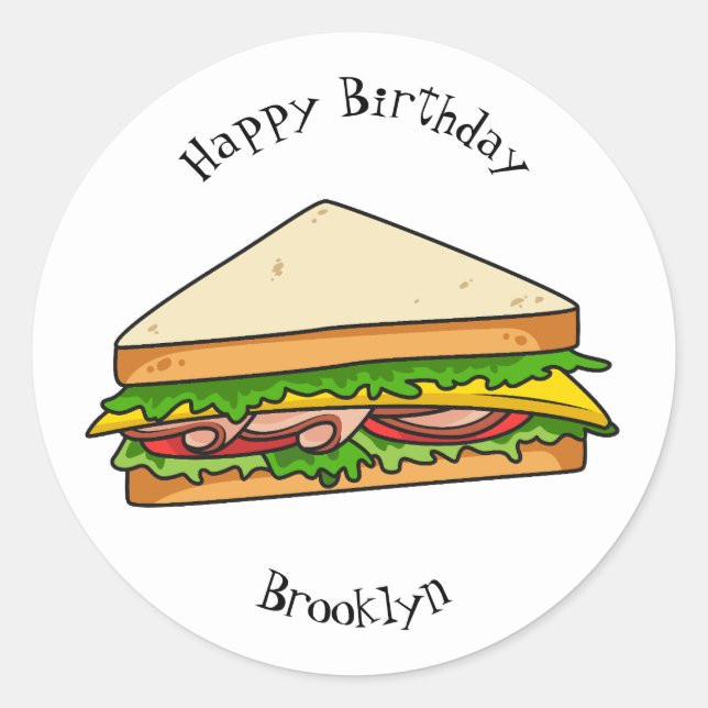 Sandwich Cartoon Illustration Runder Aufkleber (Vorderseite)