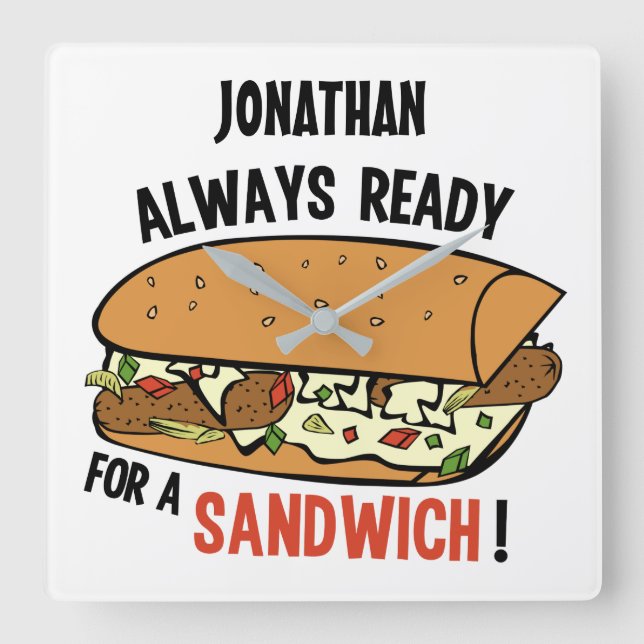 Sandwich custom name wall clock quadratische wanduhr (Vorderseite)