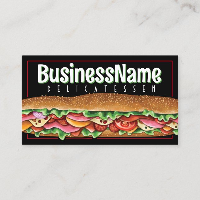 Sandwich Sub Shop Deli Hoagie Catering Visitenkarte (Vorderseite)