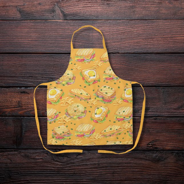 Sandwiches und Pommes frites, lecker, orange Schürze (Von Creator hochgeladen)