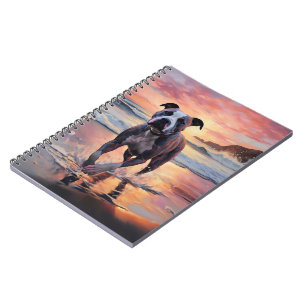 Sandy American Staffordshire Dog on Beach Sunset Notizblock