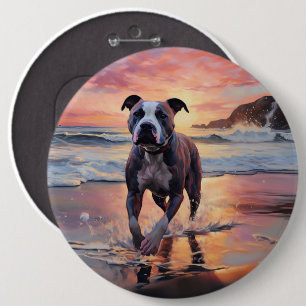 Sandy Amerikanischer Staffordshire-Terrier am Stra Button
