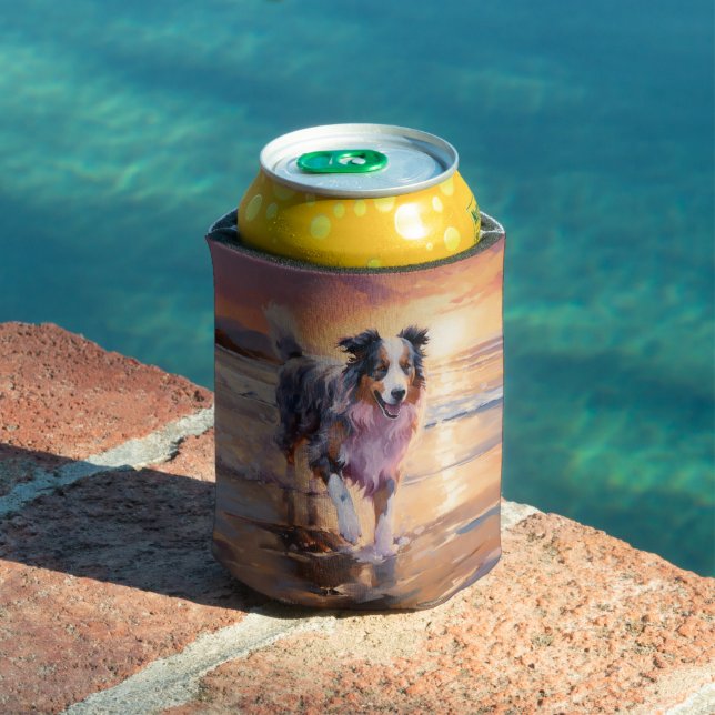 Sandy Australian Shepherd Dog on Beach Sunset Dosenkühler (In Situ Pool)