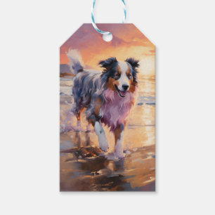 Sandy Australian Shepherd Dog on Beach Sunset Geschenkanhänger