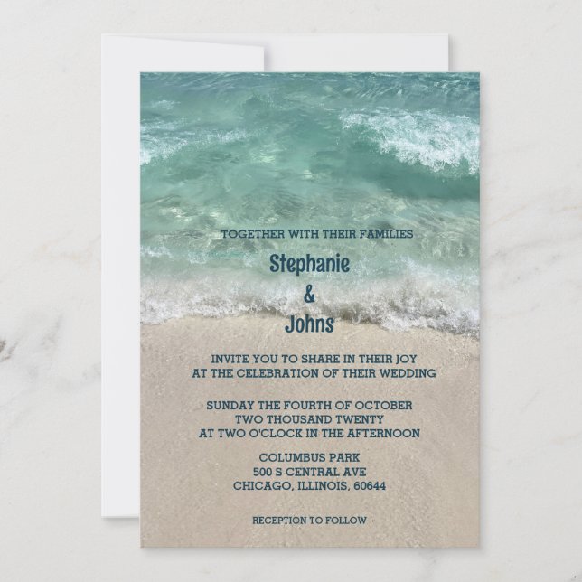 Sandy Beach Aquamarin türkisfarbene Meereswellen H Einladung (Vorderseite)