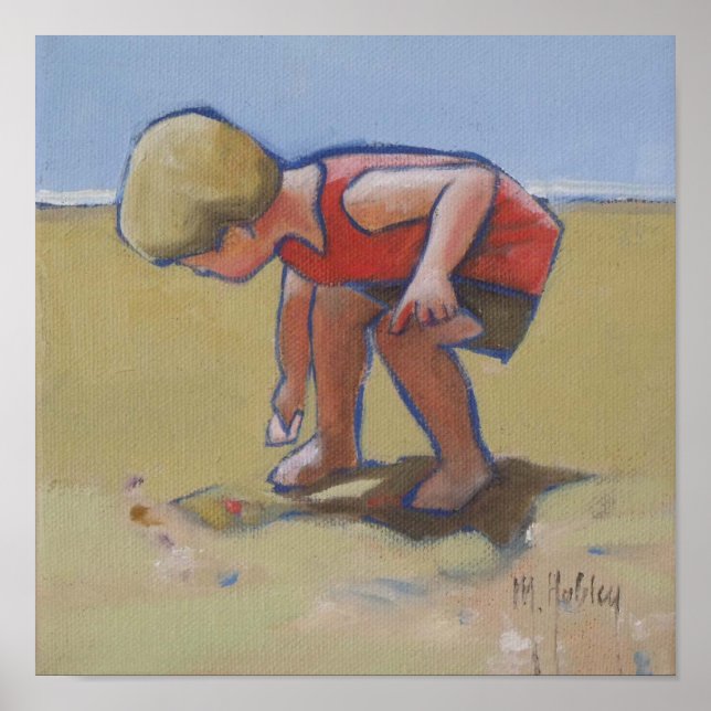 Sandy Beach Boy Muscheln auf der Suche Poster (Vorne)