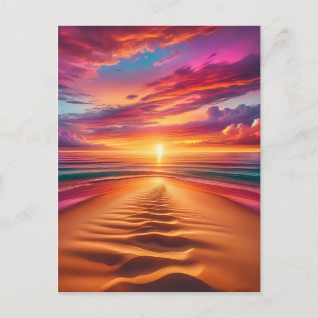 Sandy Beach führt zu einem lebhaften Sonnenunterga Postkarte (Vorderseite)