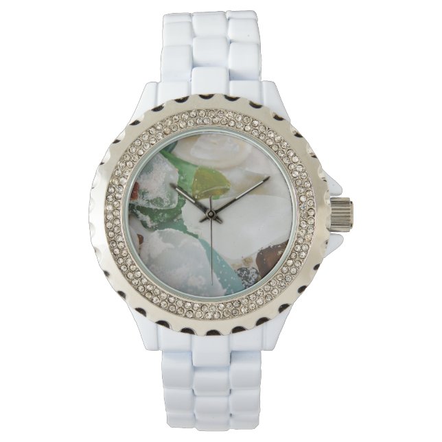 Sandy Beach Glass Custom Kristall White Enamel Armbanduhr (Vorderseite)