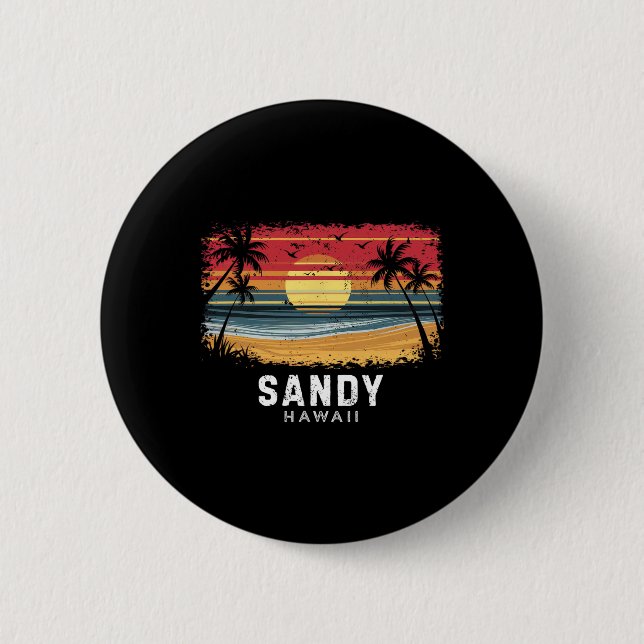 Sandy Beach Hawaii Surfbrett Strand  Button (Vorderseite)