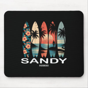 Sandy Beach Hawaii Surfbrett Surfen Retro _1 Mousepad