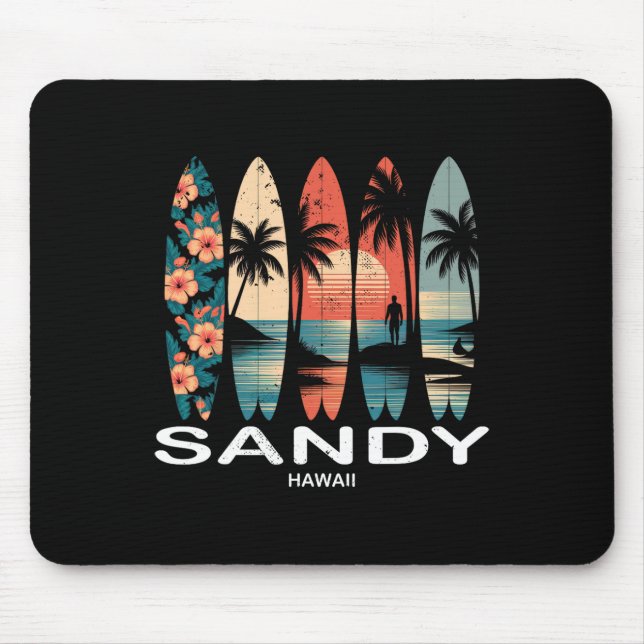 Sandy Beach Hawaii Surfbrett Surfen Retro _1  Mousepad (Vorne)