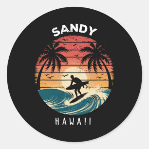 Sandy Beach Hawaii Surfbrett Wellen Strand Runder Aufkleber