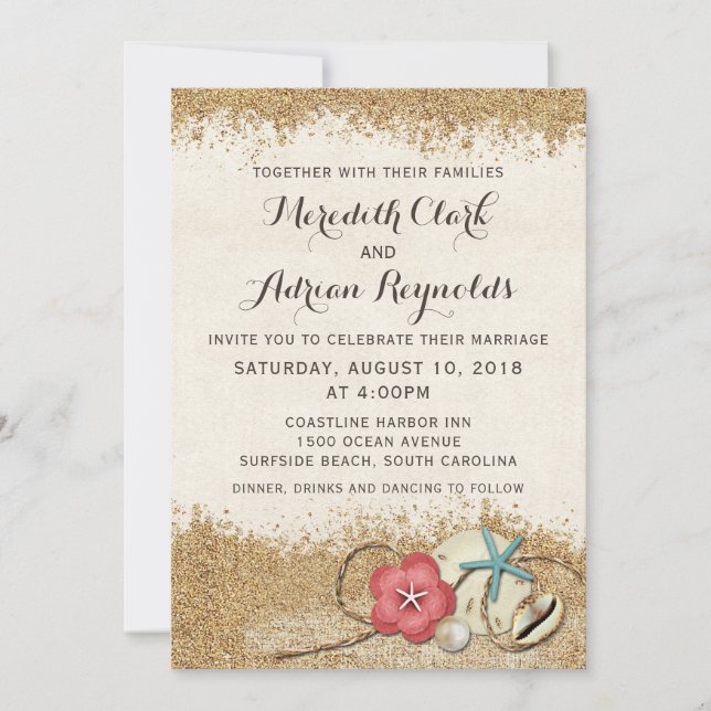 Sandy Beach Hibiscus & Faire-part de mariage Coqui (Devant)