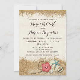 Sandy Beach Hibiskus & Muscheln Einladung Hochzeit