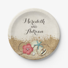 Sandy Beach Hibiskus & Muscheln Hochzeit Personali Pappteller