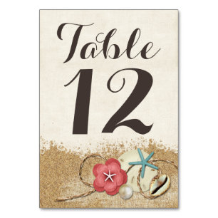 Sandy Beach Hibiskus & Muscheln Hochzeit Tischnumm Tischnummer