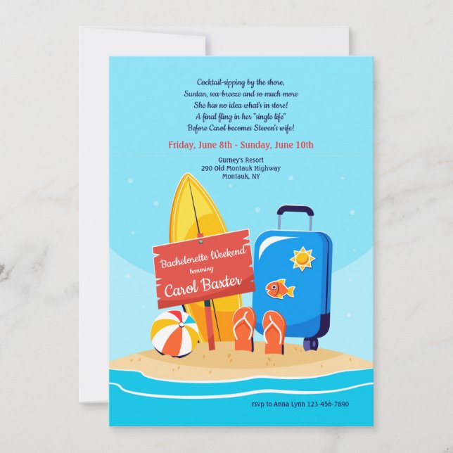 Sandy Beach Junggeselinnen-Abschied Einladung (Vorderseite)