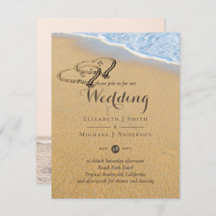 Sandy Beach Names in Sand Hearts Ocean Wedding Einladung