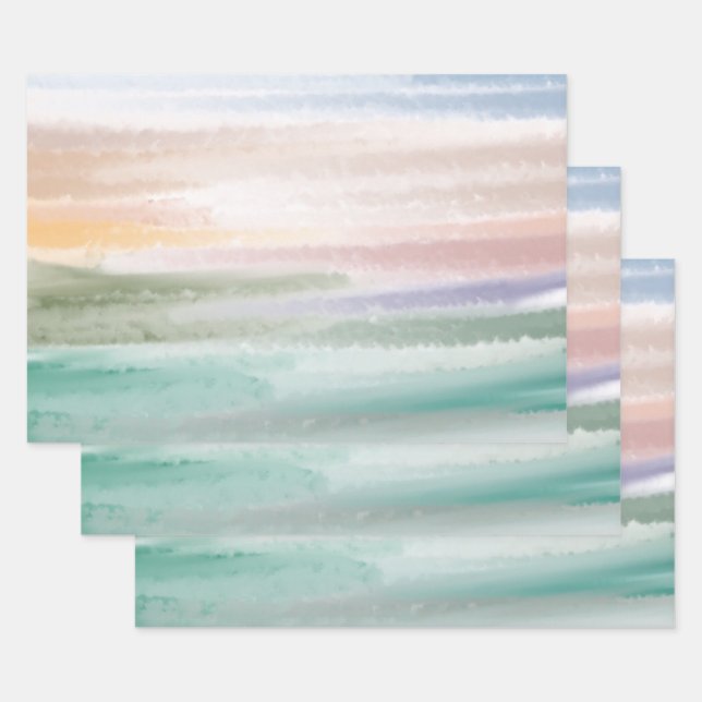 Sandy Beach Ocean Waves Sonnenuntergang Abstrakte  Geschenkpapier Set (Set)