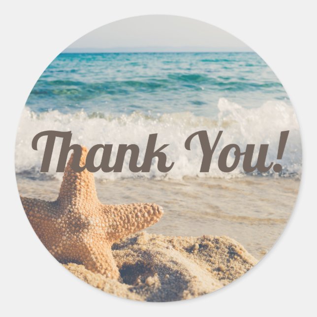 Sandy Beach Ocean Waves Starfish Vielen Dank Runder Aufkleber (Vorderseite)