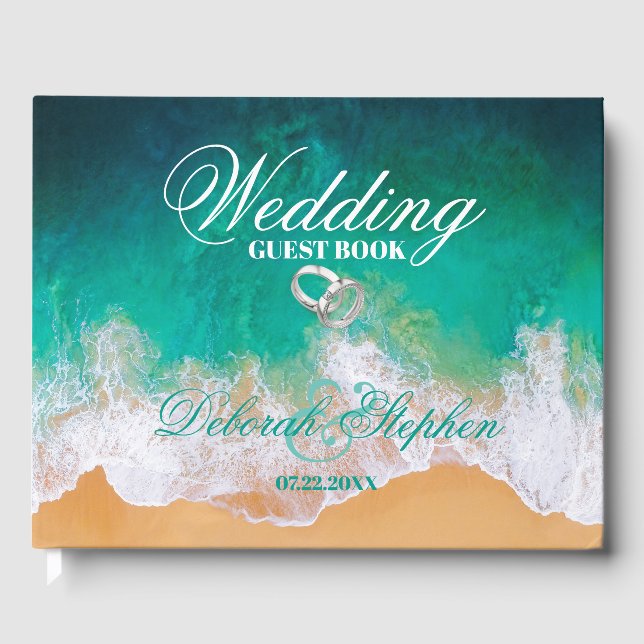 Sandy Beach Ocean Waves Wedding Gästebuch (Vorderseite)