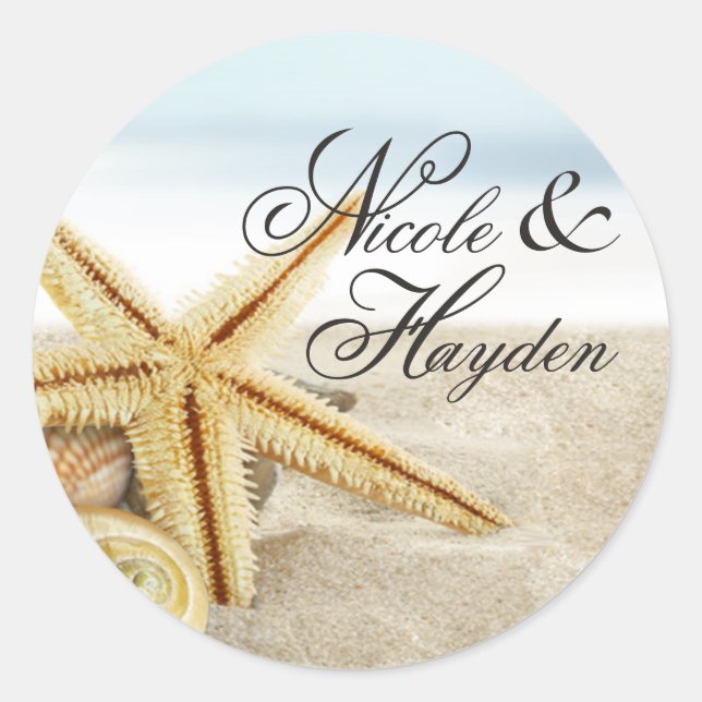 Sandy Beach Starfish Seashells Gevor Runder Aufkleber (Vorderseite)