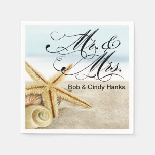Sandy Beach Starfish Seashells Mr. & Mrs. Serviette