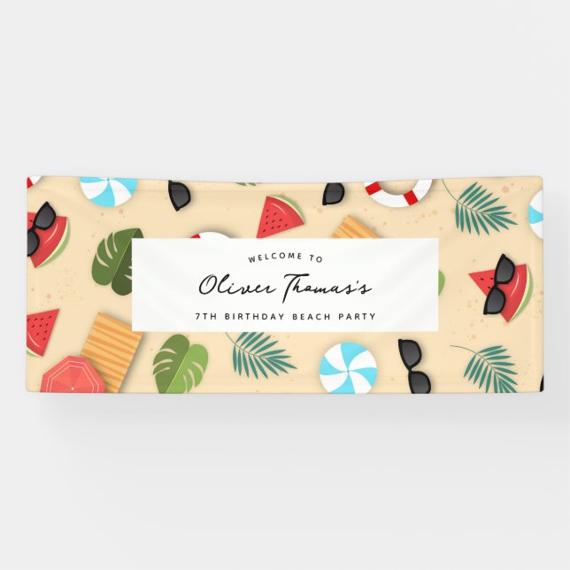 Sandy Beach Summer Birthday Party Willkommensbanne Banner (Horizontal)