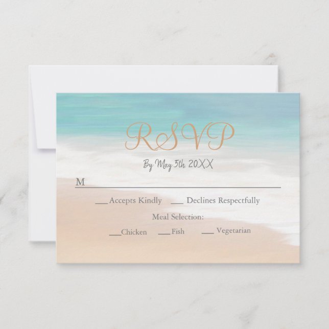 Sandy Beach Themed Seaside RSVP Card Karte (Vorderseite)