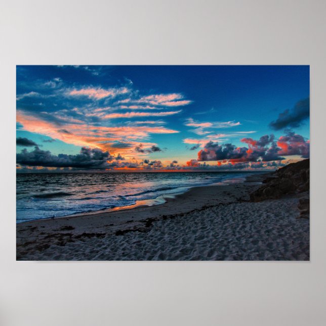 Sandy Beach Tropical Ocean Sunset Poster (Vorne)