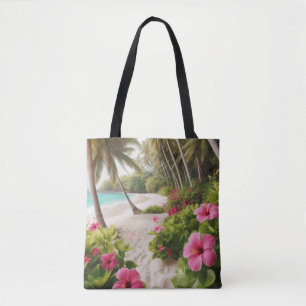 Sandy Beach Tropische Heiße Pinke Hibiskusblüten Tasche