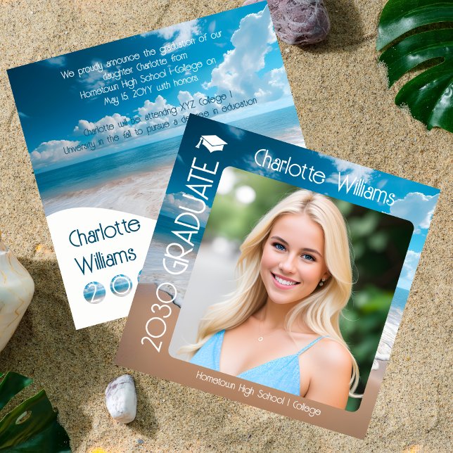 Sandy Beach Waves Graduate 2 Foto Abschluss Ankündigung (Sandy Beach Waves Unique Graduate 2 Photo Graduation Square Announcement)
