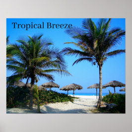 Sandy Beach With Palm Trees and An Ocean View Post Poster