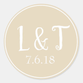Sandy Beige Couple's Initals & Wedding Date Runder Aufkleber