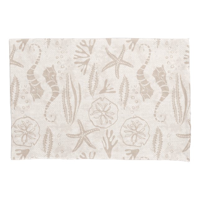 Sandy-Beige Küste HandGezeichnet Seepferd Streifen Kissenbezug (Vorderseite)
