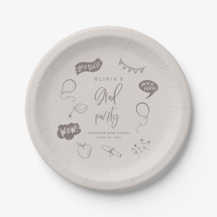 Sandy Beige Quirky Grad Icons Graduation Party Pappteller