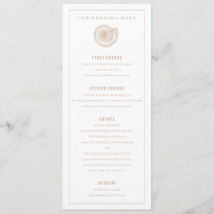 Sandy Beige Sea Muschel Hochzeitsmenü Menükarte