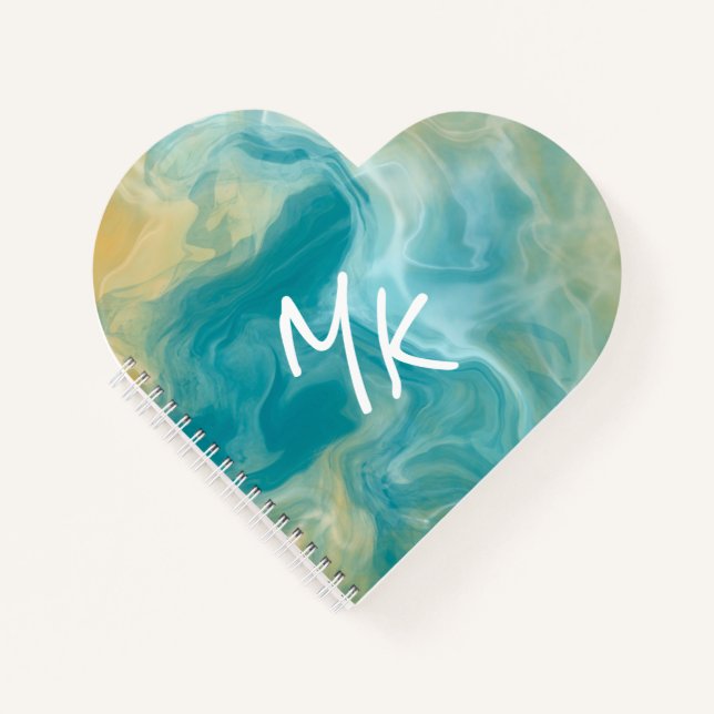 Sandy Brown Ocean Blue Fluid Art Notizbuch (Vorderseite)